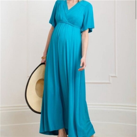 Seraphine Turquoise Blue Jersey Maternity to Nursing Maxi Dress SZ Medium - Picture 1 of 3